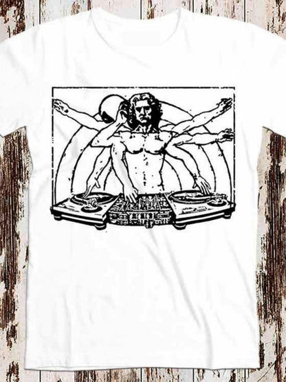 Men's Graphic T-Shirt Classical Sketch Styled Dj With Turntables