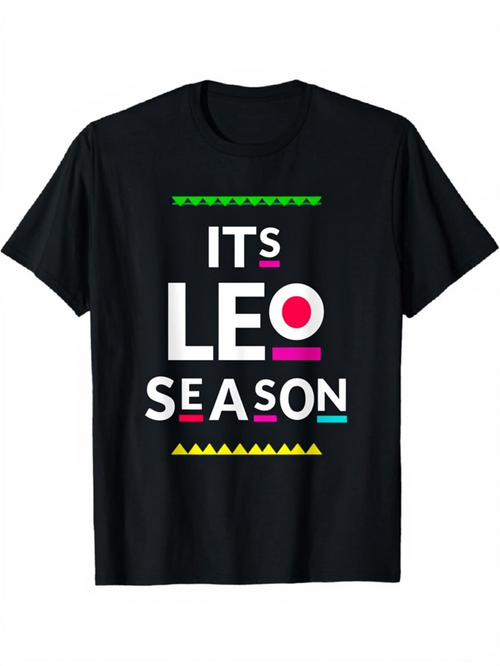 Men's Graphic T-Shirt Its Leo Season With Neon Geometric Lines Highlighting Bold Lettering Shirt