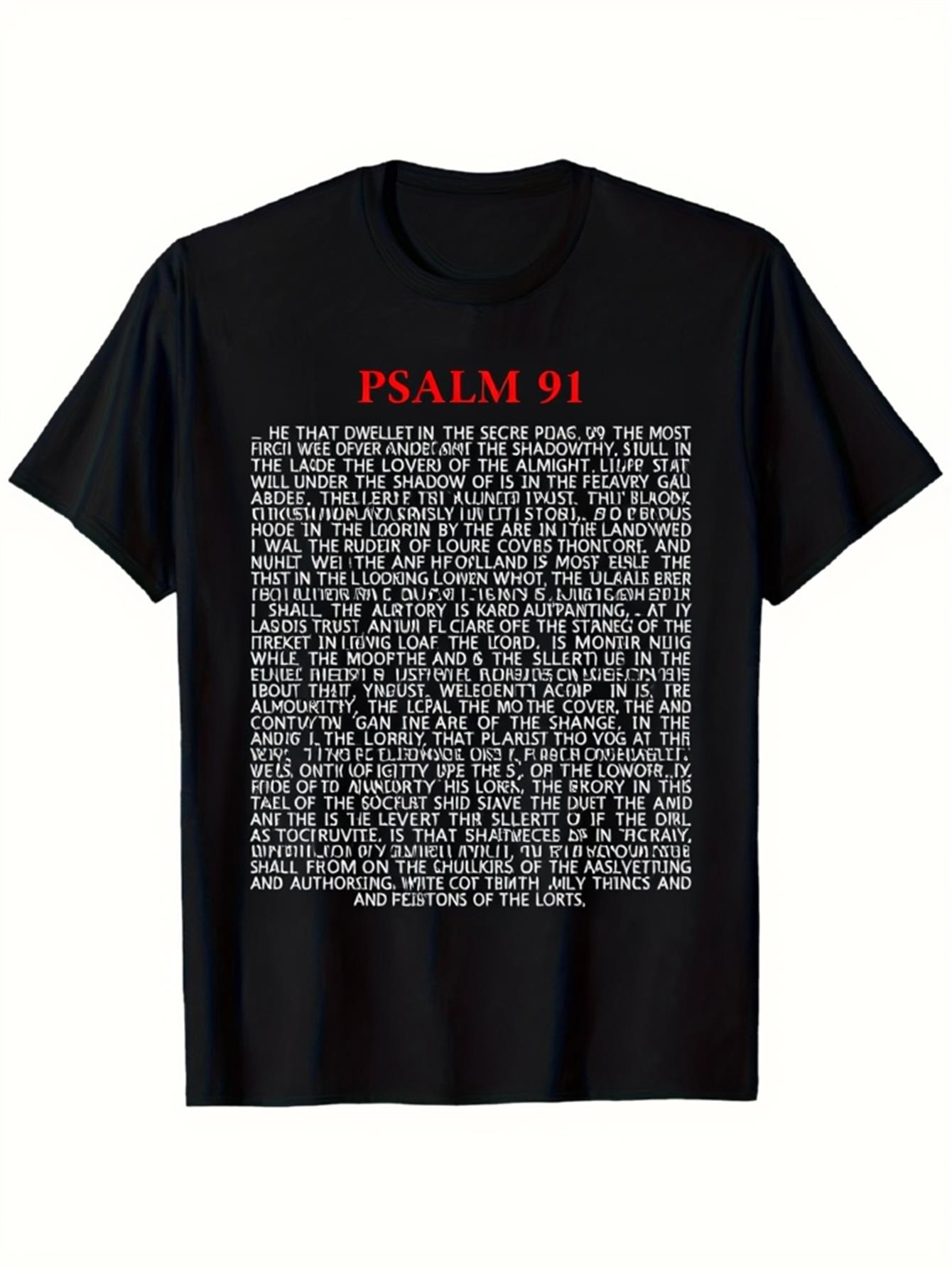 Men's Graphic T-Shirt Psalm 91 Bold White Lettering With Faithful Religious Scripture Text