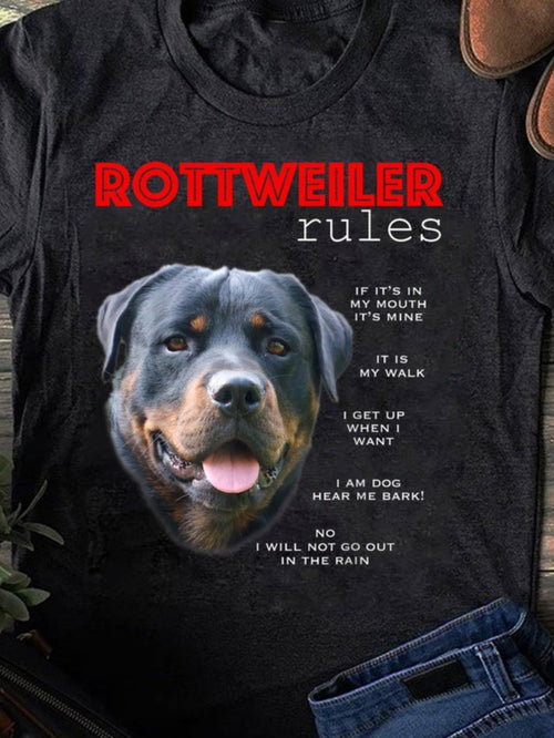 Men's Graphic T-Shirt Rottweiler Rules Happy Dog With Bold Red Lettering