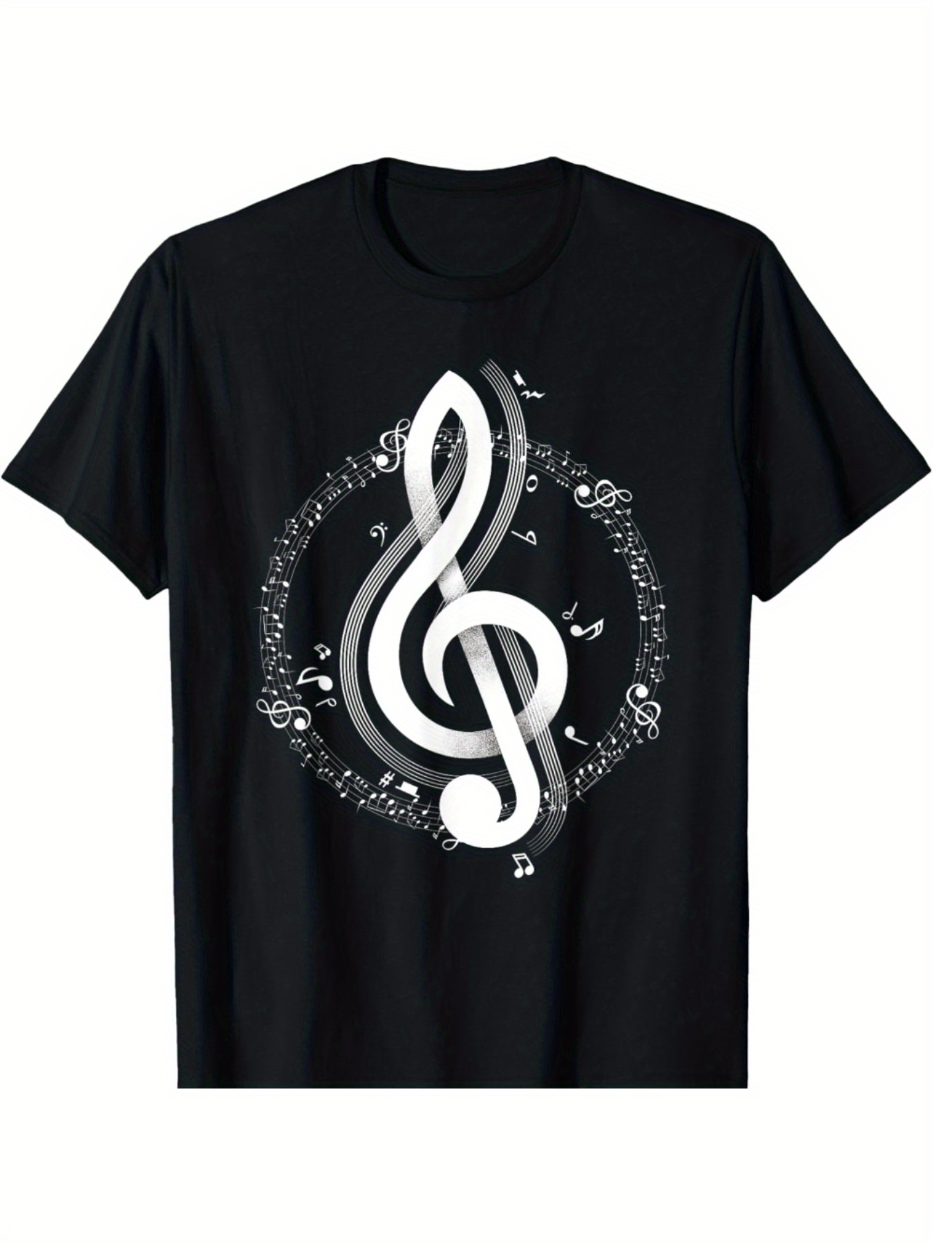 Men's Graphic T-Shirt Monochrome Musical Notes Encircling A Central Treble Clef Symbol
