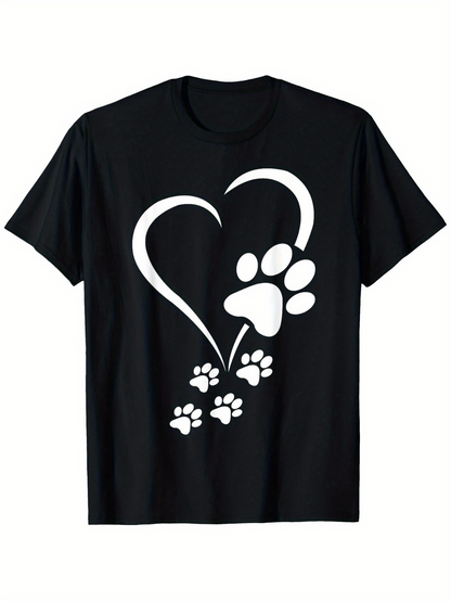 Men's Graphic T-Shirt Playful Paw Prints With Flowing Heart And Large Pet Paw