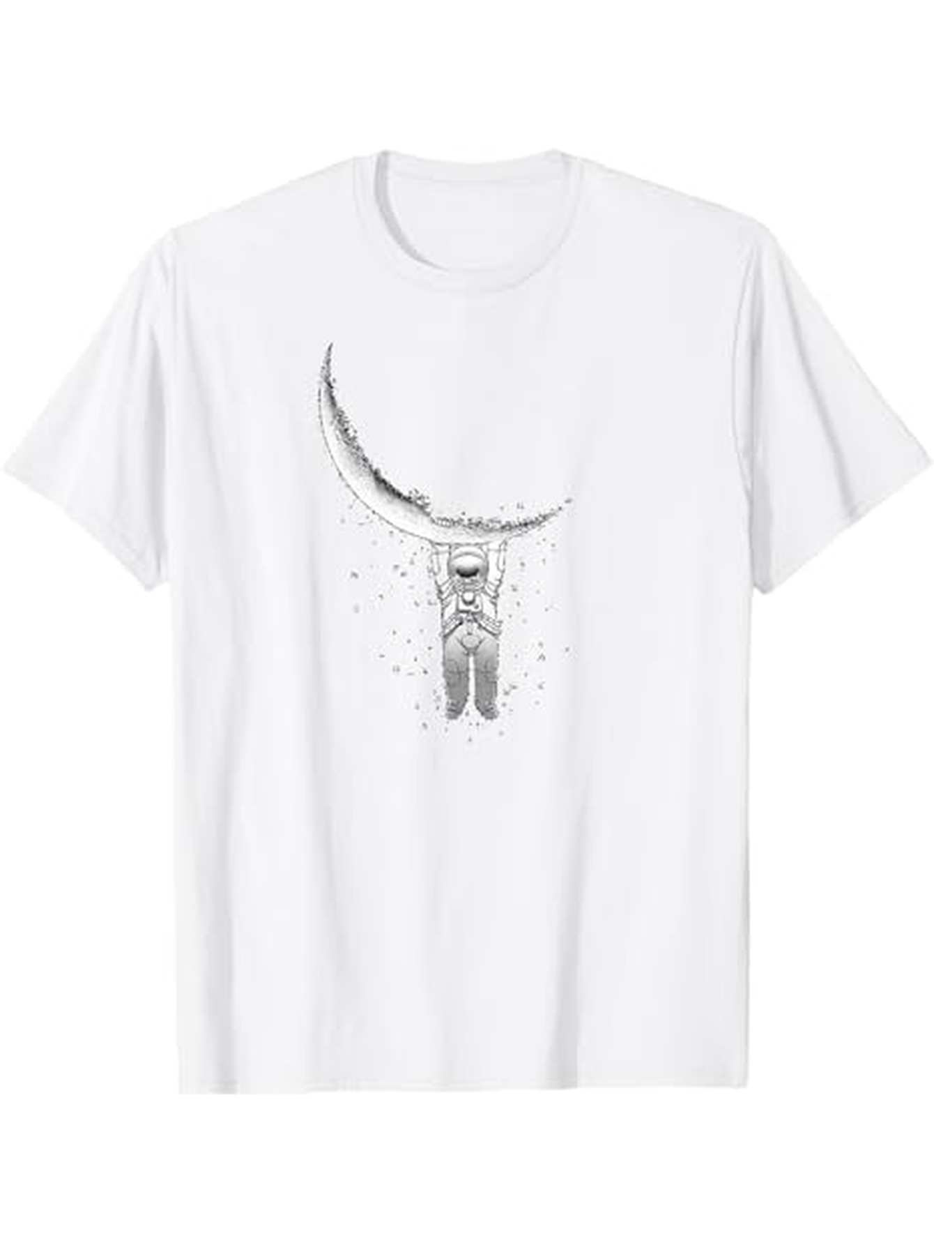 Men's Graphic T-Shirt Dreaming Astronaut Swinging Under Crescent Moon Surrounded By Floating Stars