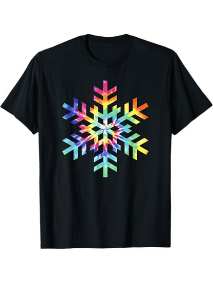 Men's Graphic T-Shirt Vivid Rainbow Reflections Radiate Across A Shining Geometric Snowflake