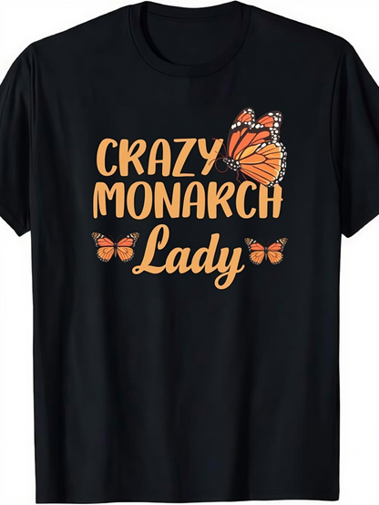 Men's Graphic T-Shirt Crazy Monarch Lady Surrounded By Orange Butterflies Fluttering Gracefully Monarch Butterfly