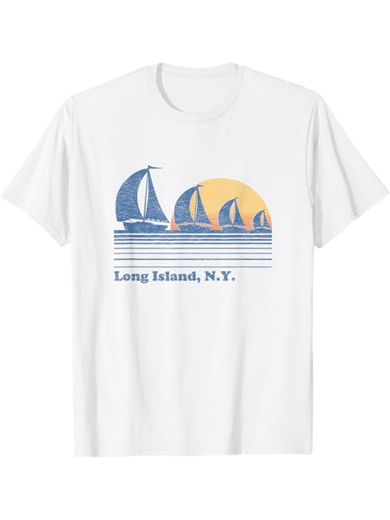 Men's Graphic T-Shirt Long Island NY Orange Sunset With Blue Water Sailboats