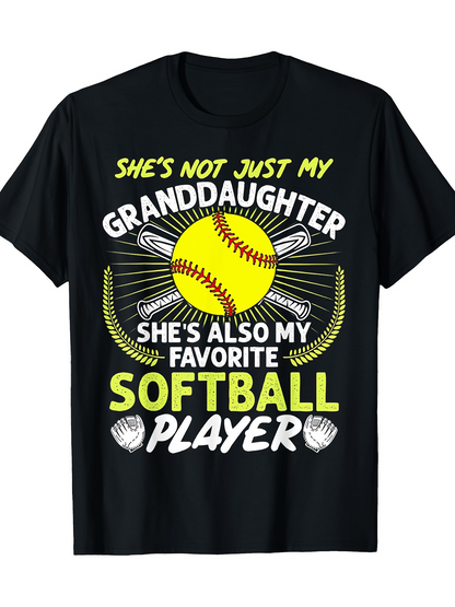 Men's Graphic T-Shirt Shes Not Just My Favorite Softball Player With Yellow Ball And Crossing Bats