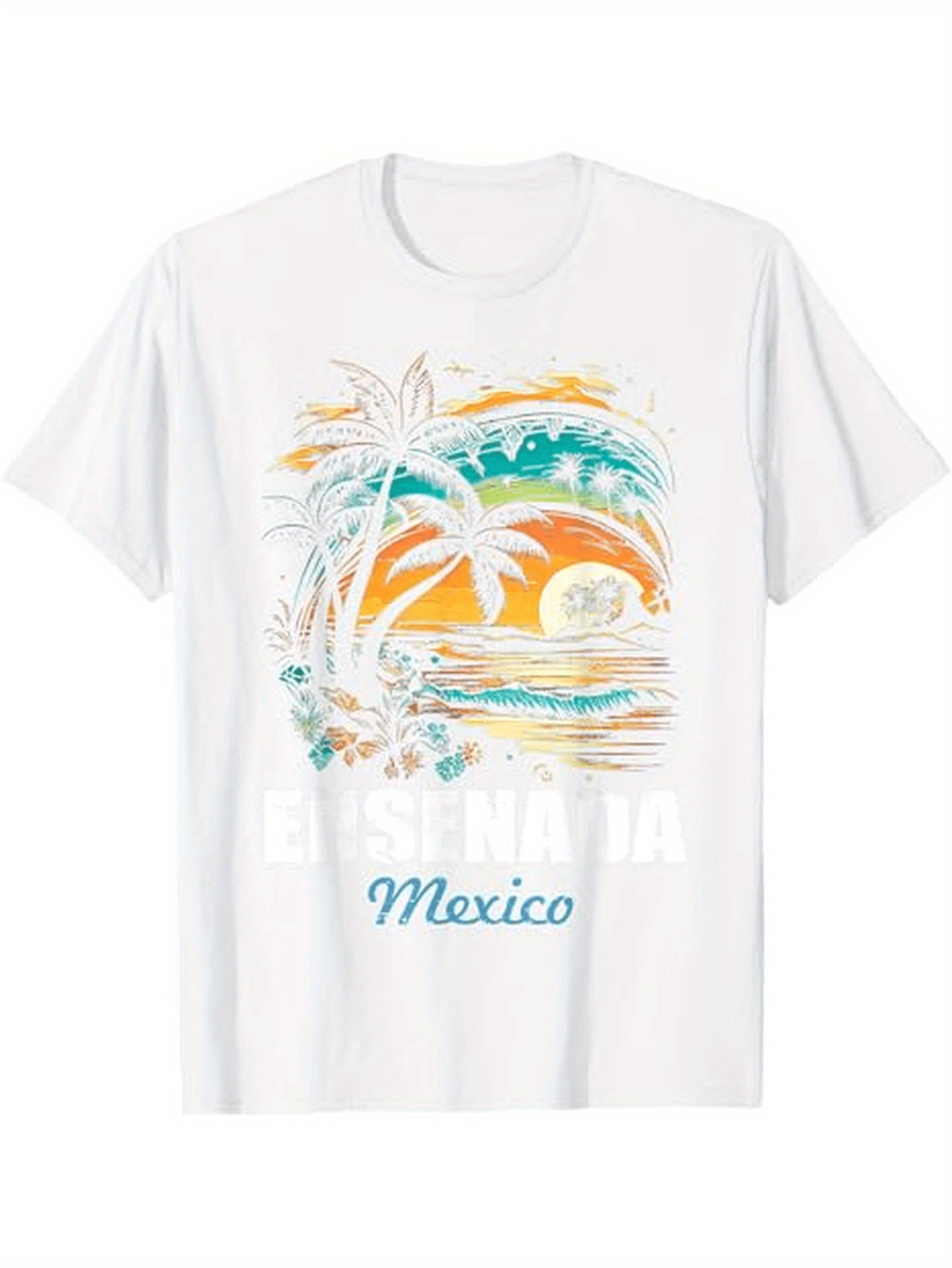 Men's Graphic T-Shirt Ensenada Mexico Vibrant Sunset With Palm Trees Beach And Ocean