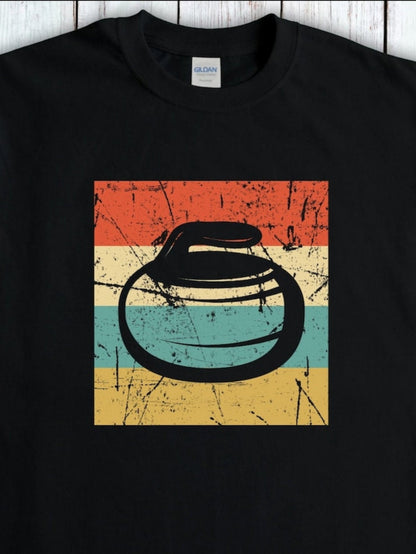 Men's Graphic T-Shirt Retro Colorful Striped Block Featuring Grunge Texture Curling Stone