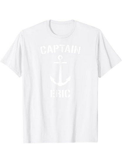Men's Graphic T-Shirt Captain Eric Bold Letters With Nautical Anchor Symbol On White T Shirt