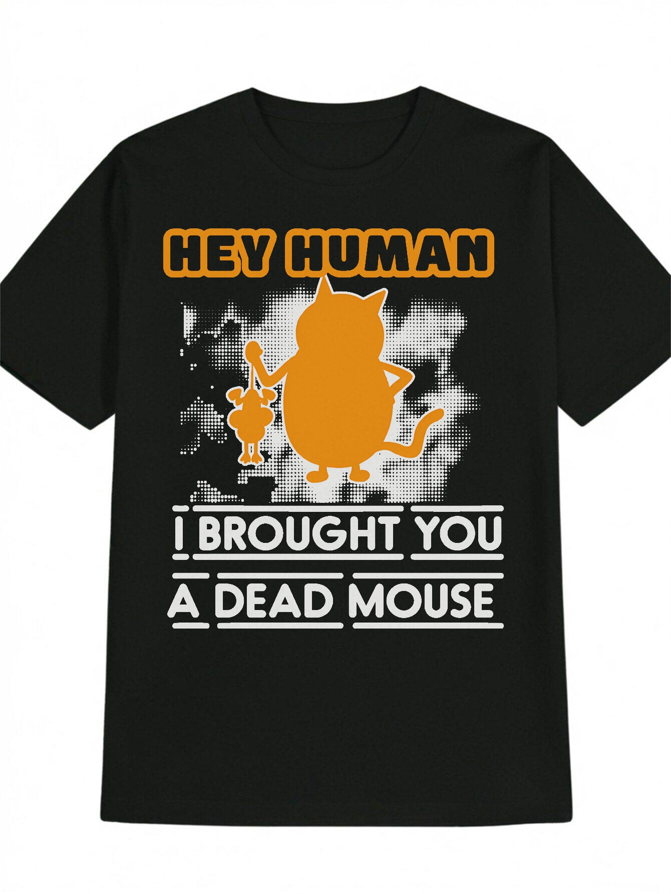 Men's Graphic T-Shirt Hey Human With Cat Holding Mouse Over Abstract Background Cat