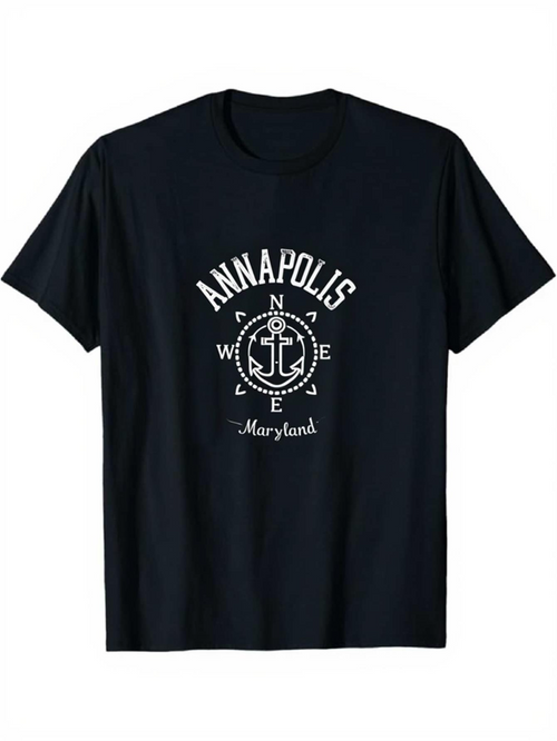 Men's Graphic T-Shirt Annapolis Maryland With Vintage Nautical Anchor And Compass Design T Shirt