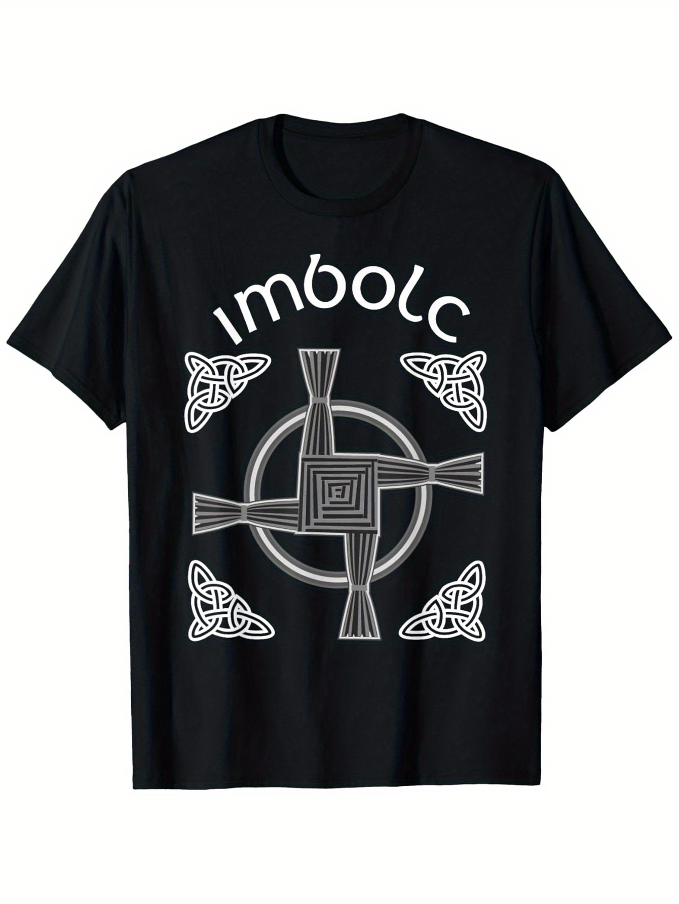 Men's Graphic T-Shirt Imbolc Ancient Celtic Symbols In Spiral Design With Knot Elements Center Cross