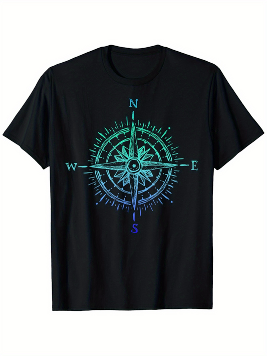 Men's Graphic T-Shirt Vibrant Gradient Design Featuring Nautical North South East West Compass