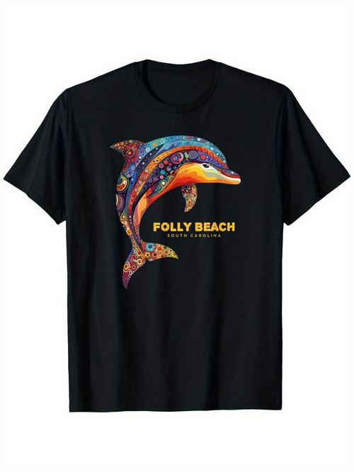 Men's Graphic T-Shirt Polly Beach Colorful Artistic Patterns Swimming Graceful Dolphin