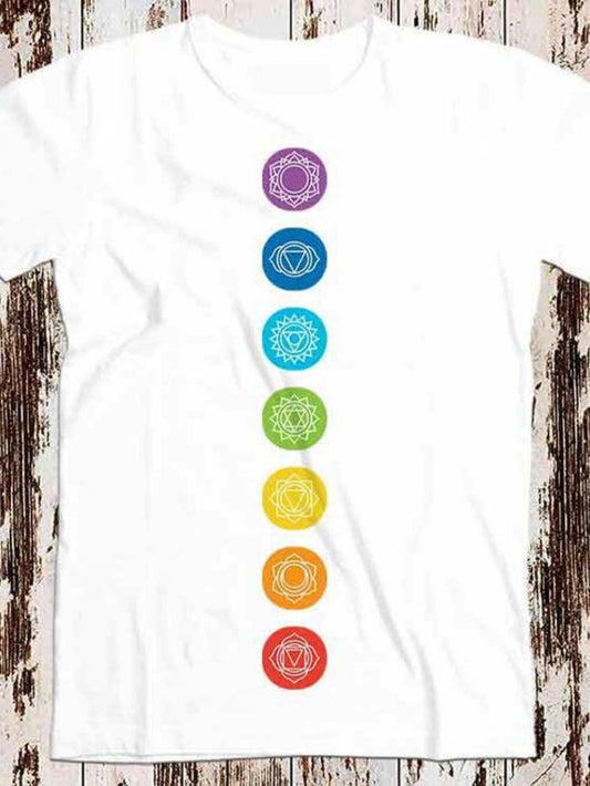Men's Graphic T-Shirt Colorful Meditation Symbols In Vertical Sequence Chakra Mandalas