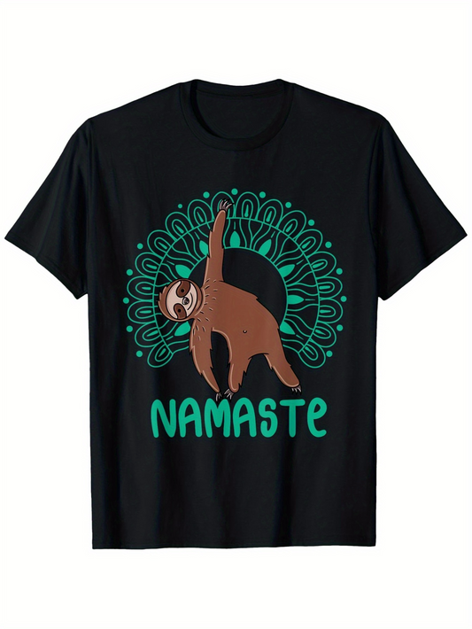 Men's Graphic T-Shirt Namaste Playful Sloth With Mandala Pattern Centered Sloth Design