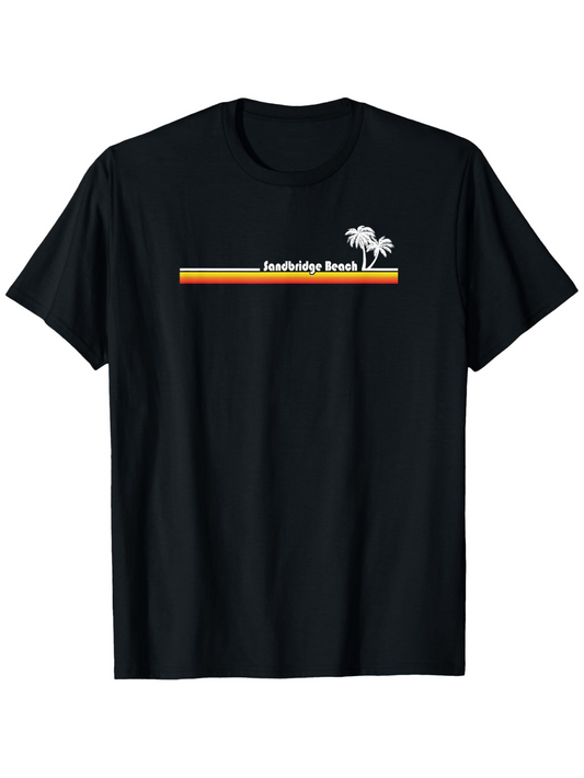 Men's Graphic T-Shirt Sunshine Beach With Retro Color Stripes Featuring Minimal Palm Tree