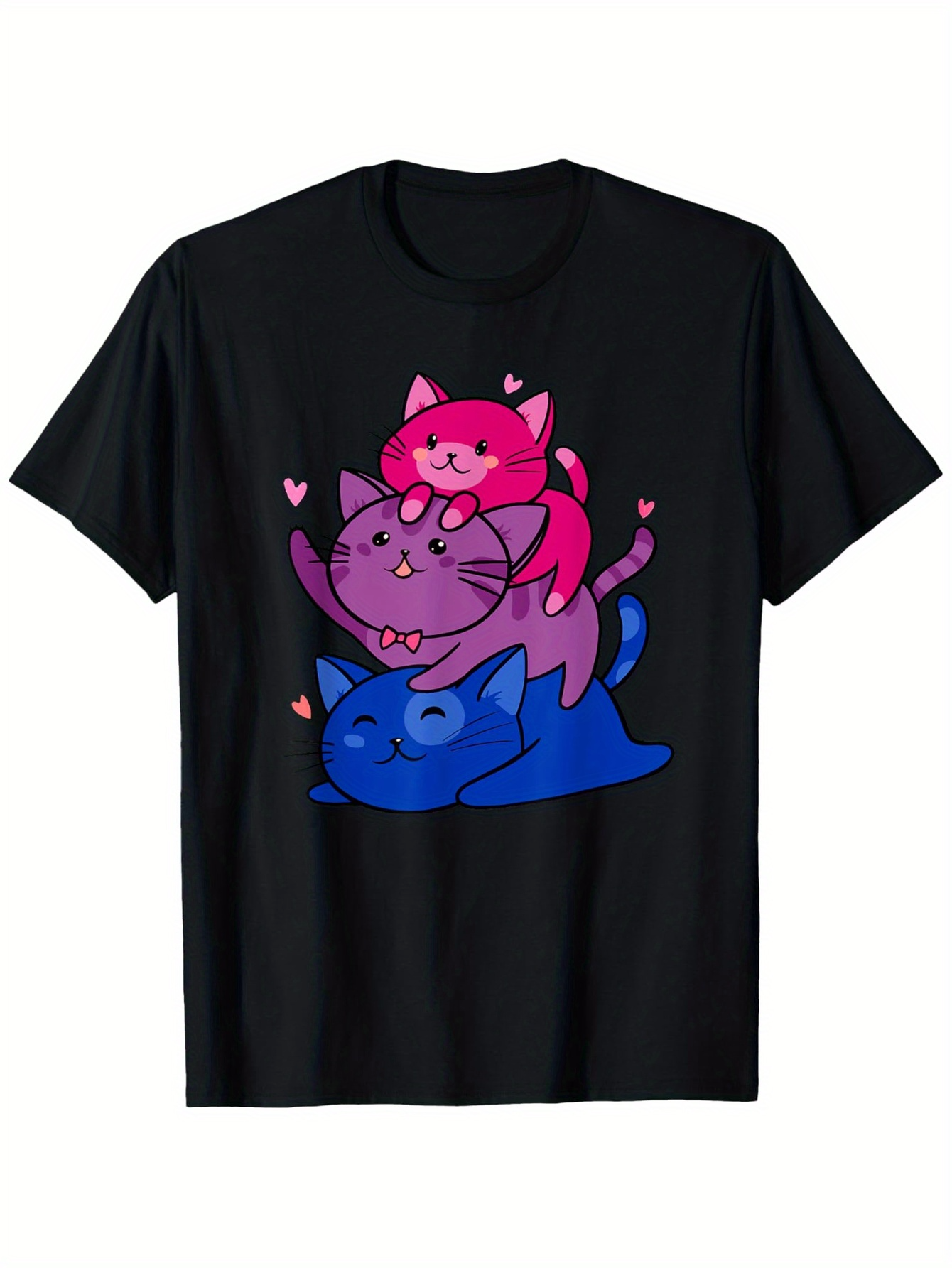 Men's Graphic T-Shirt Playful Stack Of Colorful Cats With Pink Hearts Cuddling Together Cat