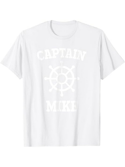 Men's Graphic T-Shirt Captain Mike Nautical Ship Wheel With Bold Lettering T Shirt
