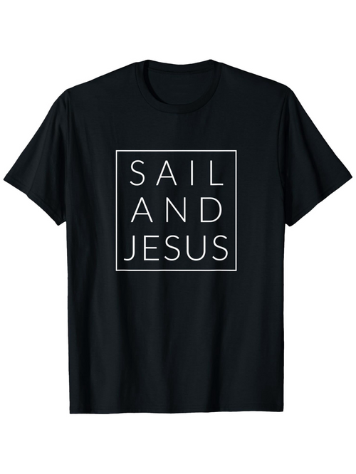 Men's Graphic T-Shirt Sail And Jesus Minimalist Square Typography With Simple Lines T Shirt