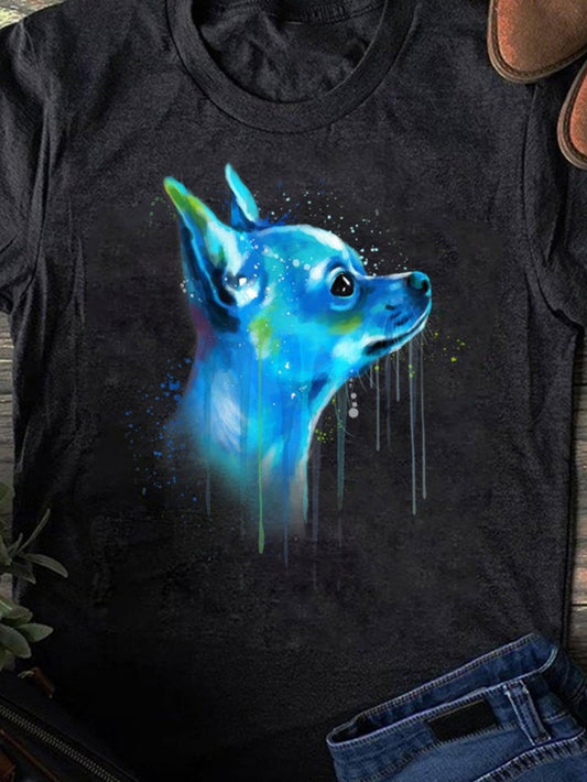 Men's Graphic T-Shirt Vivid Watercolor With Paint Drips On Surreal Blue Dog