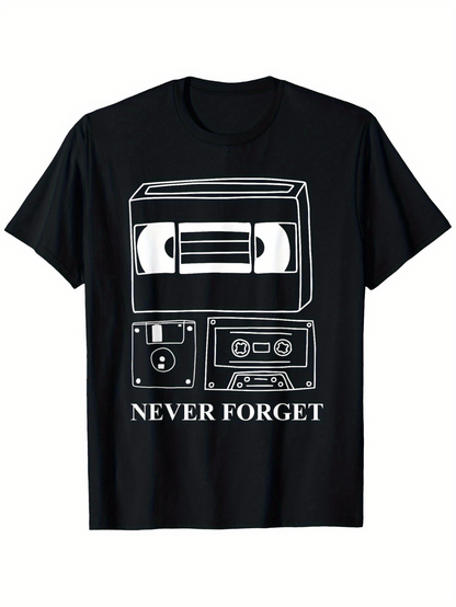 Men's Graphic T-Shirt Never Forget Vintage Media Tape Memory With Cassette Floppy Disk And Video Tape