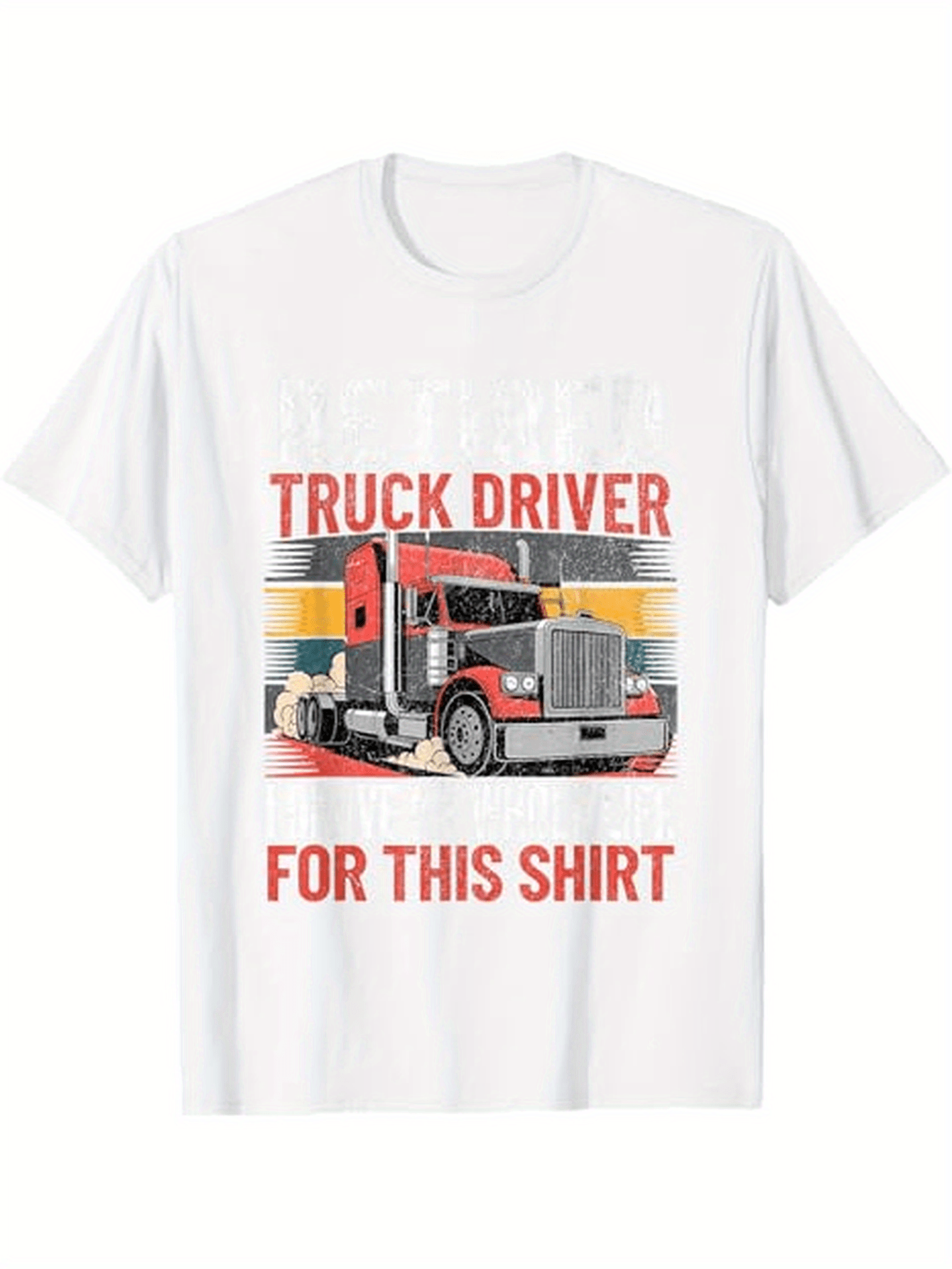 Men's Graphic T-Shirt Truck Driver Classic Striped Highway Scenery With Red Semi Trailer Truck