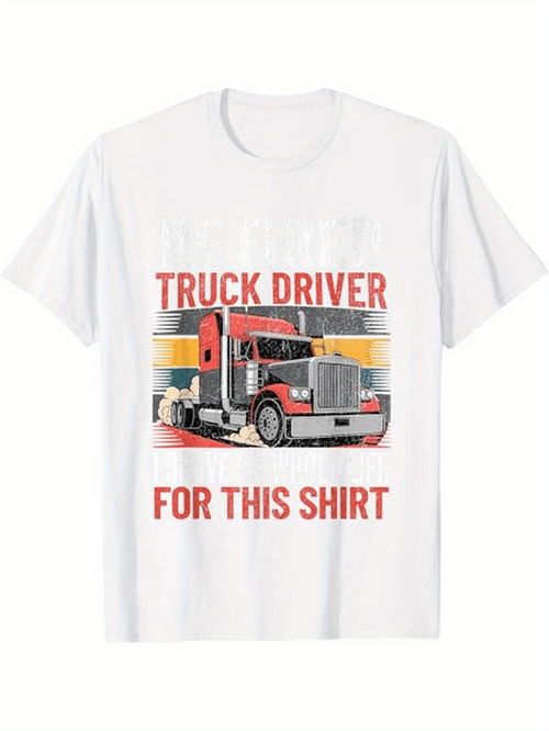 Men's Graphic T-Shirt Truck Driver Classic Striped Highway Scenery With Red Semi Trailer Truck
