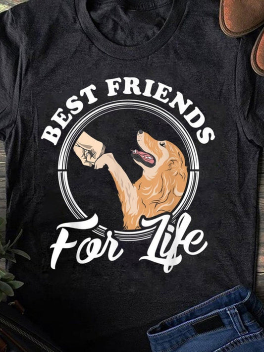 Men's Graphic T-Shirt Best Friends For Life Loyal Golden Dog With Fist Bump Gesture Graphic