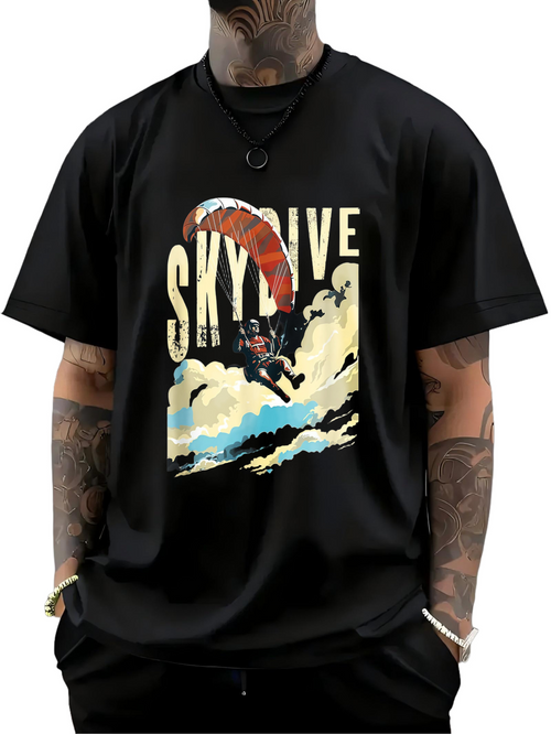 Men's Graphic T-Shirt Skydive Parachuter Under Blue Sky With Clouds