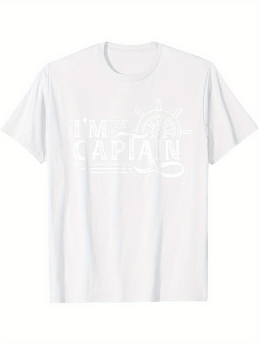 Men's Graphic T-Shirt Im The Captain Nautical Helm Steering White T Shirt