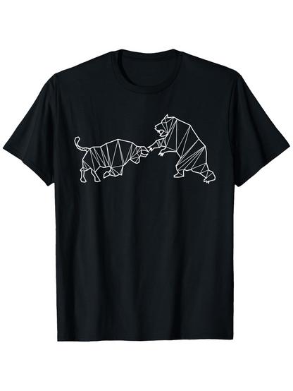 Men's Graphic T-Shirt Geometric Lines Facing Off In Stylized Powerful Bull And Bear