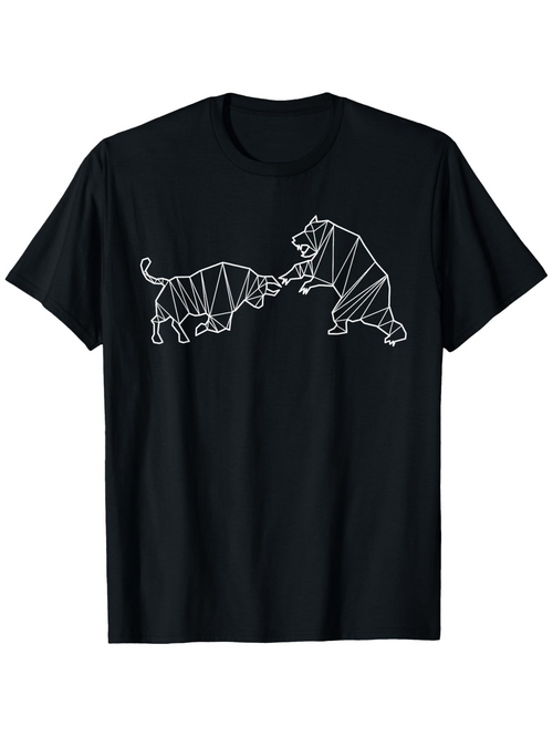 Men's Graphic T-Shirt Geometric Lines Facing Off In Stylized Powerful Bull And Bear