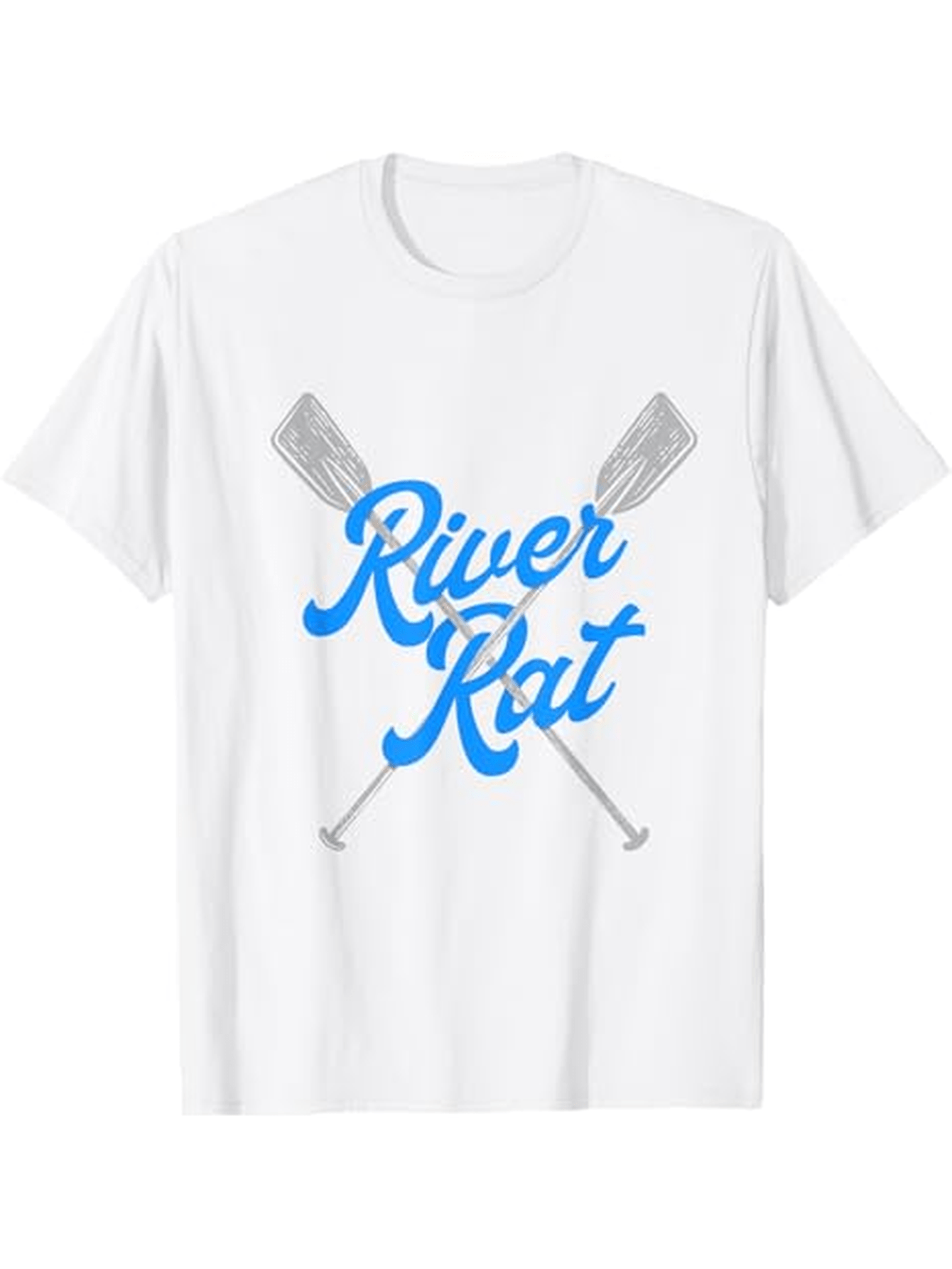 Men's Graphic T-Shirt River Rat Blue Letters With Crossed Paddles On White T Shirt