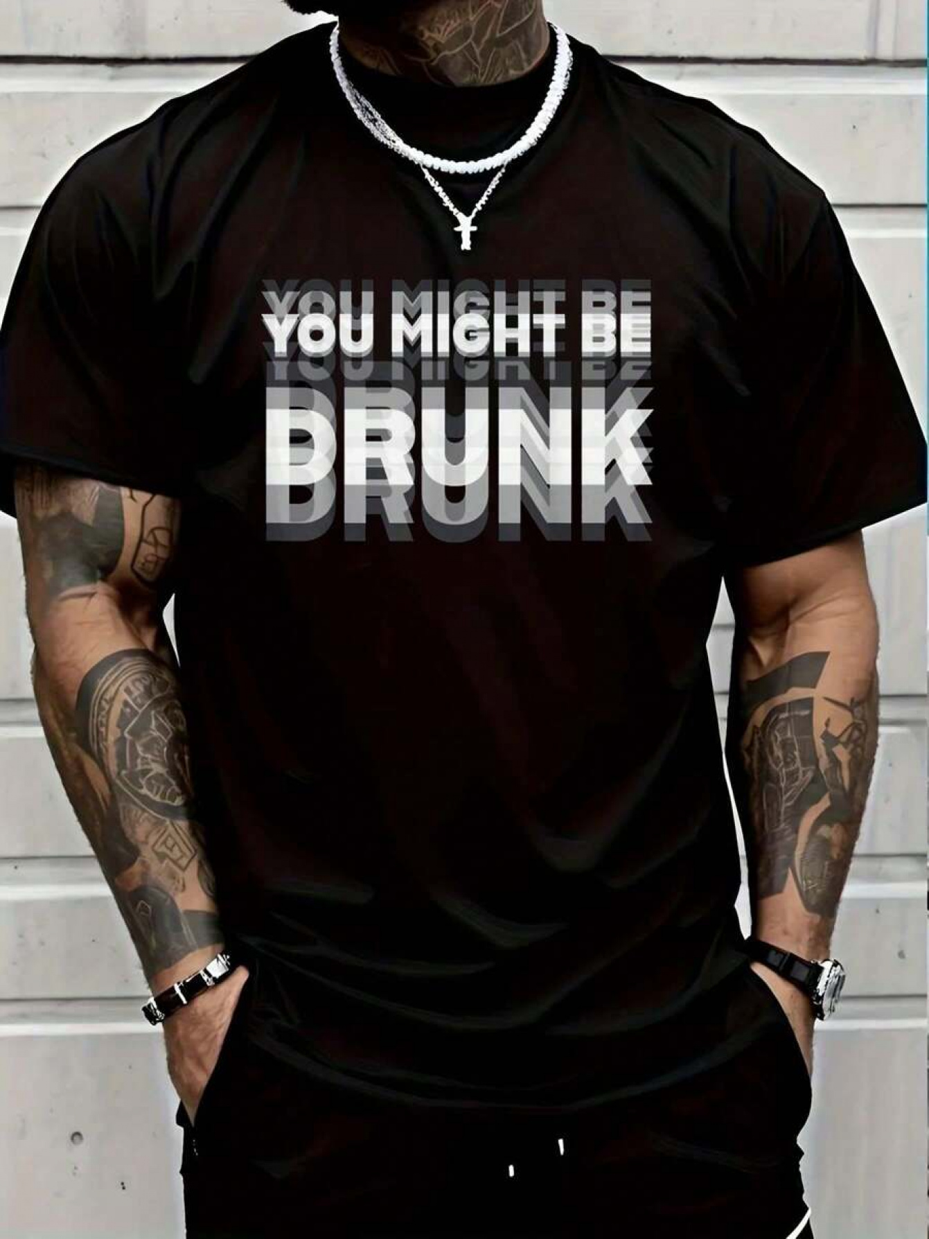 Men's Graphic T-Shirt You Might Be Drunk Monochrome Faded Gradient Text On Modern Shirt