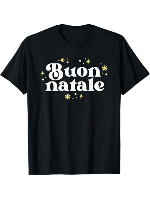 Men's Graphic T-Shirt Vintage Italian Christmas design with "Buon Natale" lettering