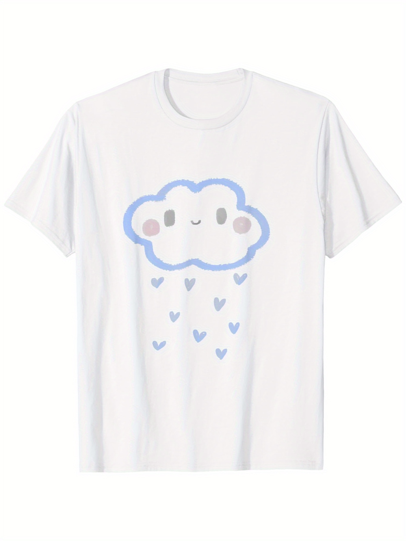 Men's Graphic T-Shirt Smiling Rain Cloud With Blue Hearts And Gentle Pastel Atmosphere Cloud