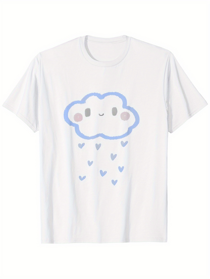 Men's Graphic T-Shirt Smiling Rain Cloud With Blue Hearts And Gentle Pastel Atmosphere Cloud