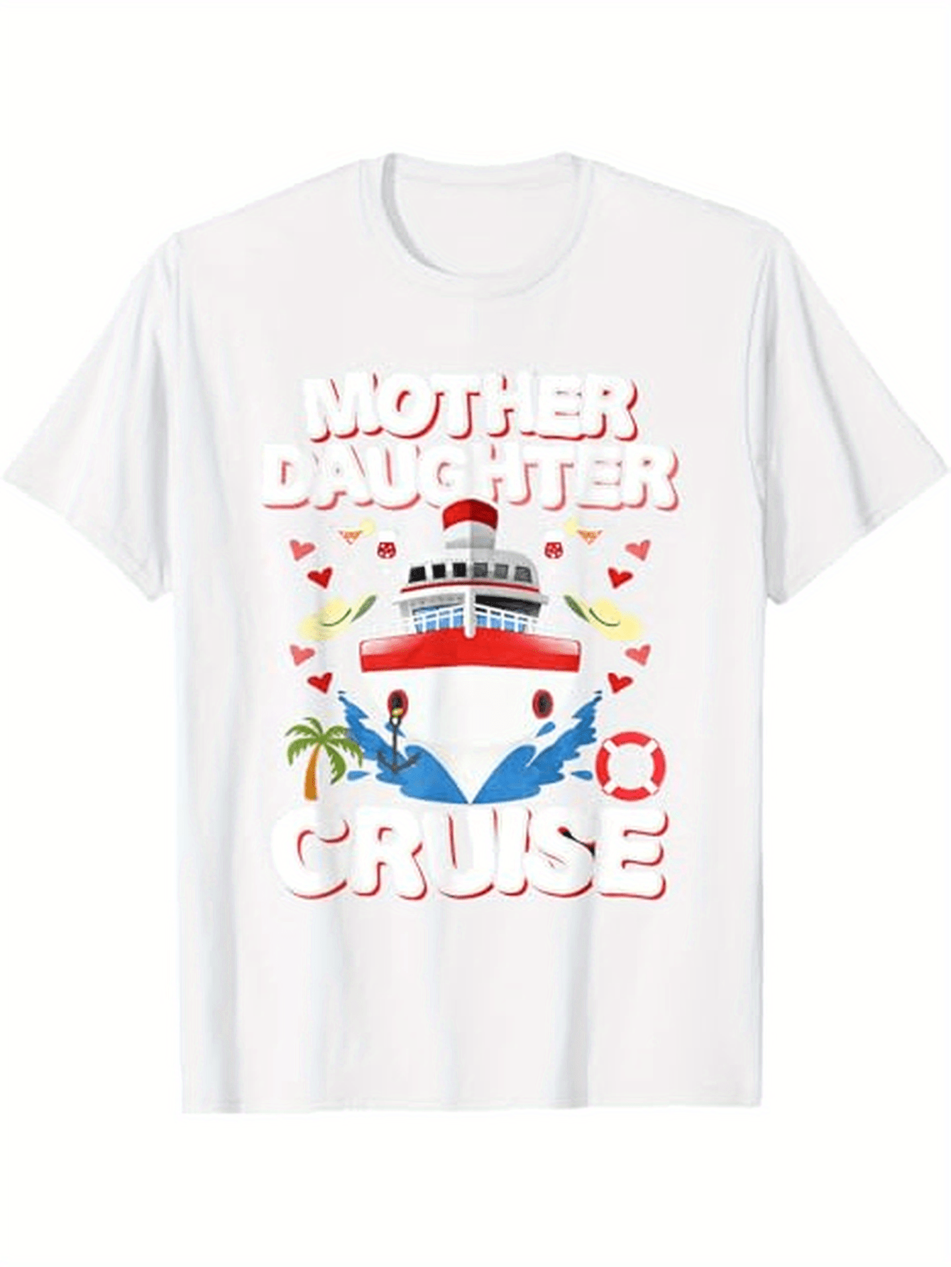 Men's Graphic T-Shirt Mother Daughter Cruise With Palm Trees Tropical Hearts And Ocean Ship