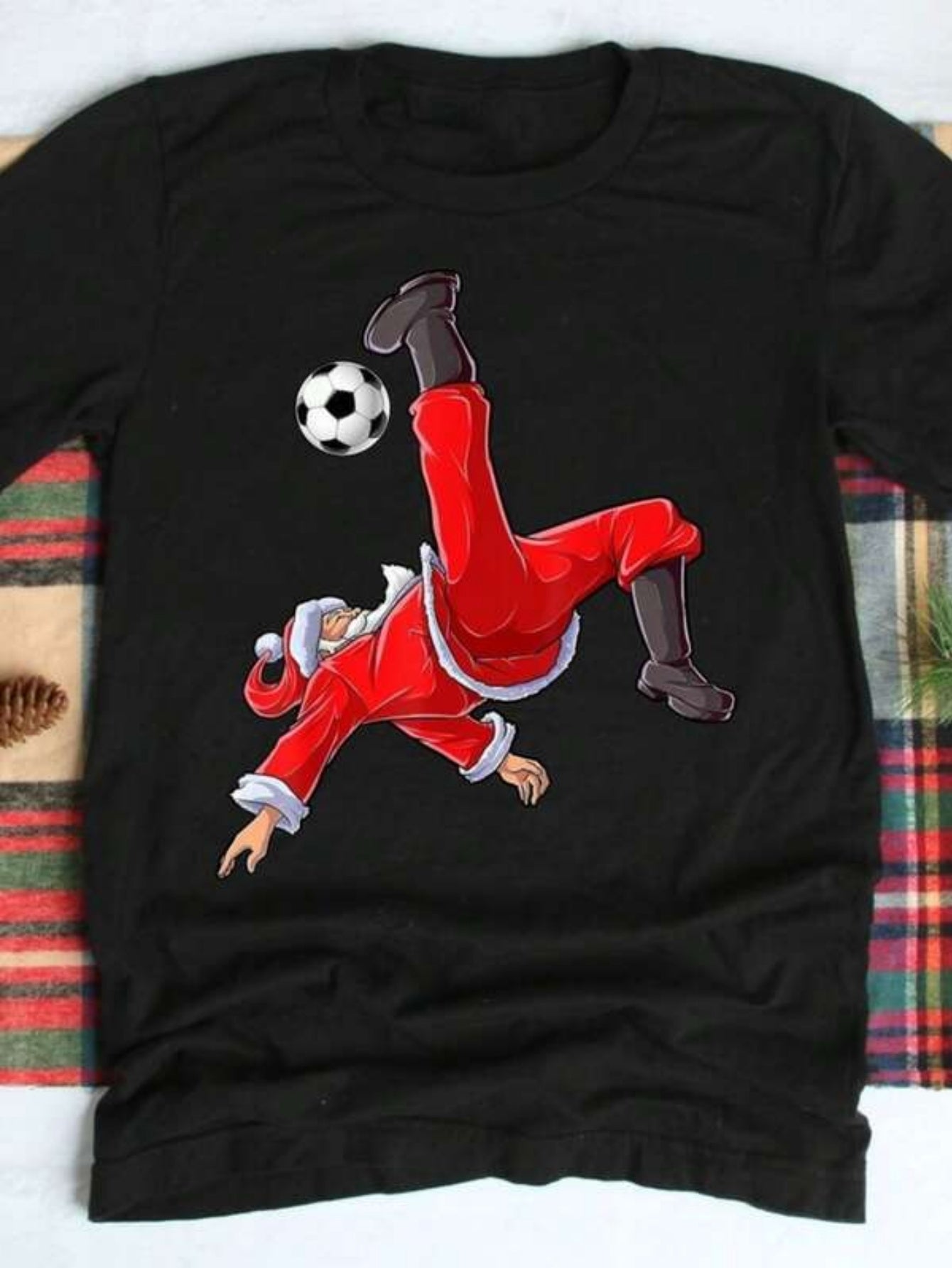 Men's Graphic T-Shirt Dynamic Santa Kicking A Soccer Ball In Midair