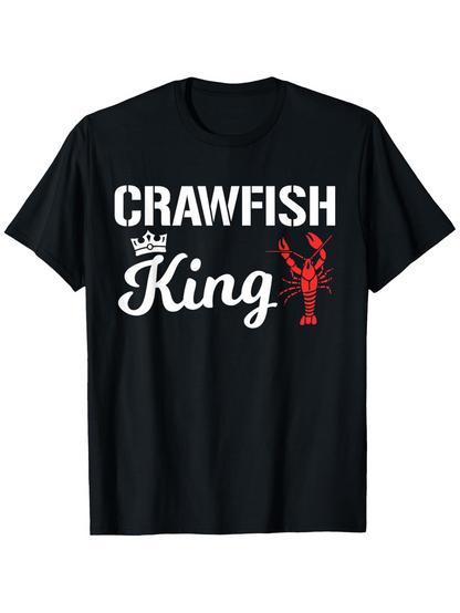 Men's Graphic T-Shirt Crawfish King Bold White Letters With Red Lobster Icon And Crown Graphic