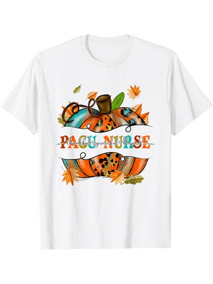 Men's Graphic T-Shirt PACU Nurse Autumn Leaves With Colorful Patterned Pumpkin