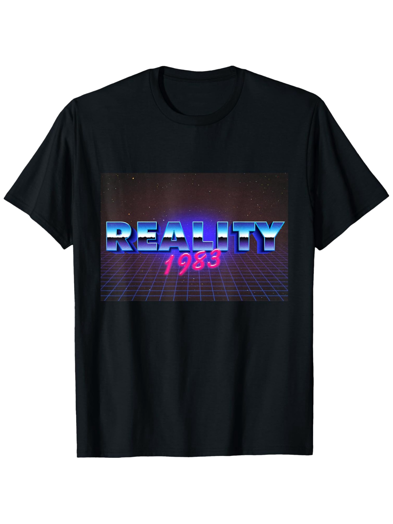 Men's Graphic T-Shirt Retro Neon Grid Lines With Shining Blue And Pink Reality Text