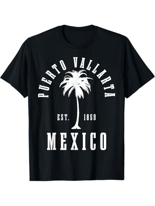 Men's Graphic T-Shirt Puerto Vallarta Est 1969 Mexico With Bold Palm Tree Graphic