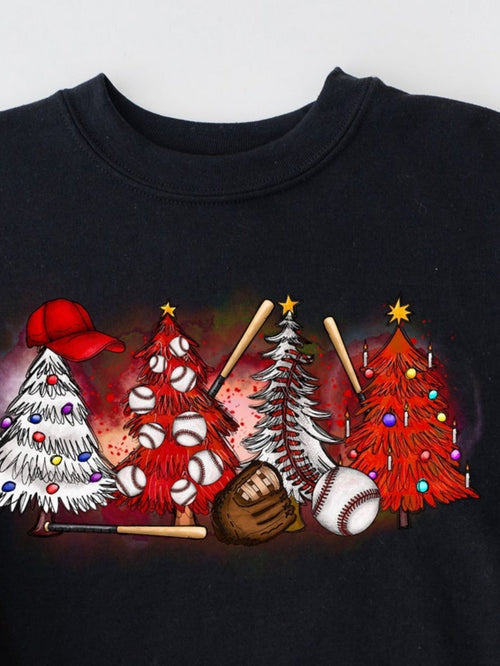 Men's Graphic T-Shirt Festive Holiday Trees With Baseball Bats And Gloves Under Shining Stars