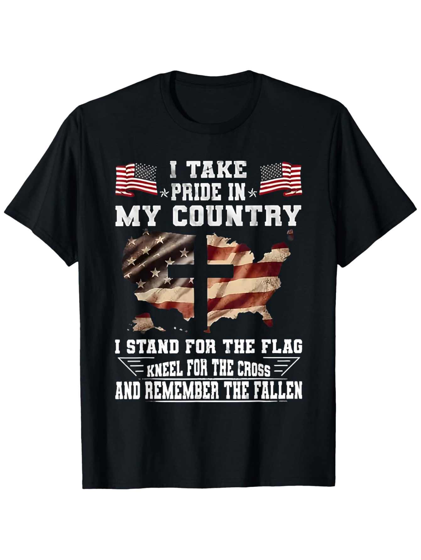 Men's Graphic T-Shirt I Take Pride Patriotic Flags With Cross Among Fallen Soldiers Memorial T Shirt