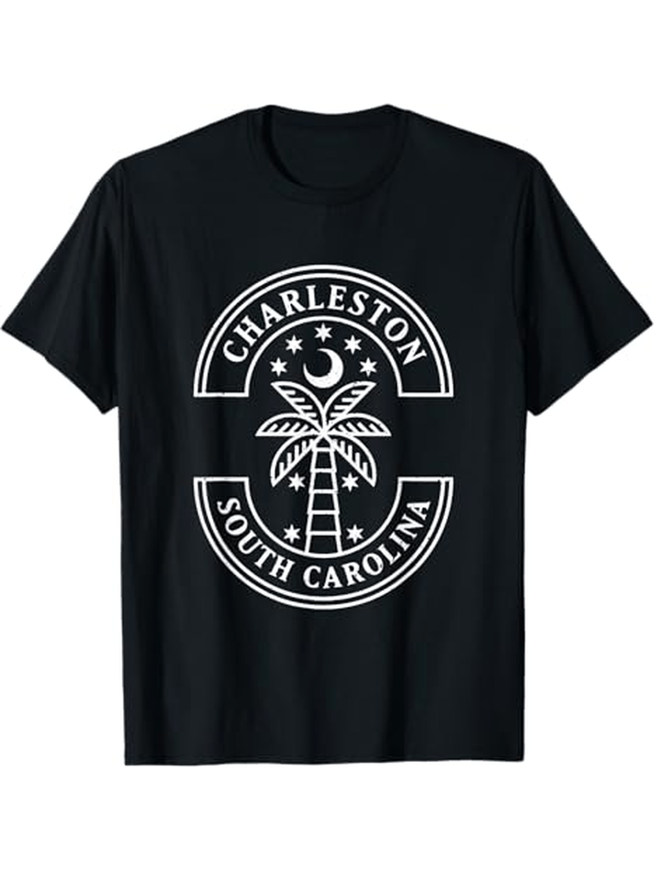 Men's Graphic T-Shirt Charleston Under Crescent Moon Surrounded By Stars With Palm Tree