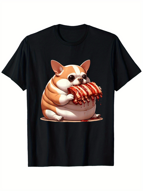 Men's Graphic T-Shirt Adorable Cartoon Corgi Eating Juicy Ribs On Plate Dog