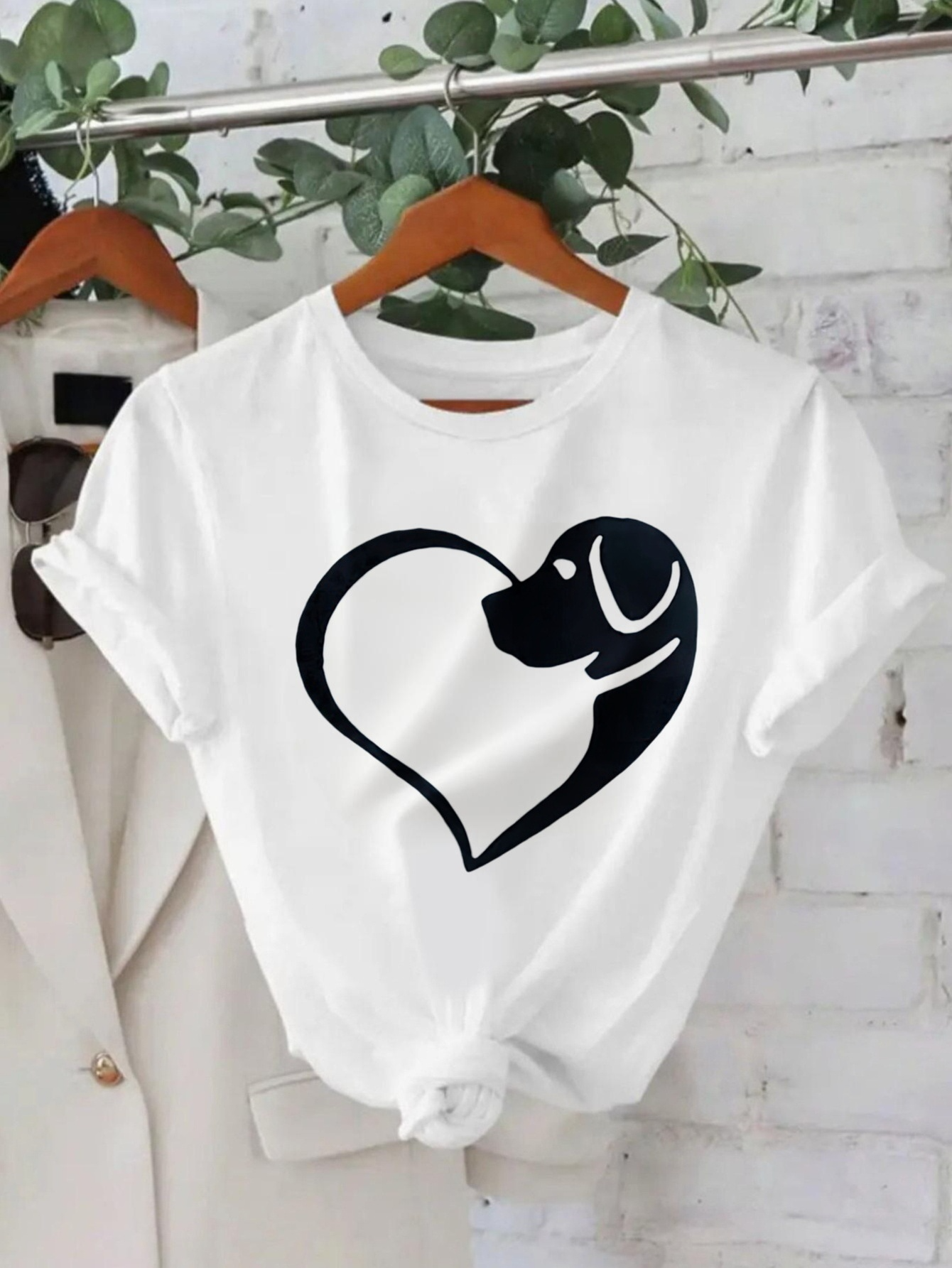 Men's Graphic T-Shirt Simple Line Heart Outline With Dog Silhouette Beside Smiling Animal